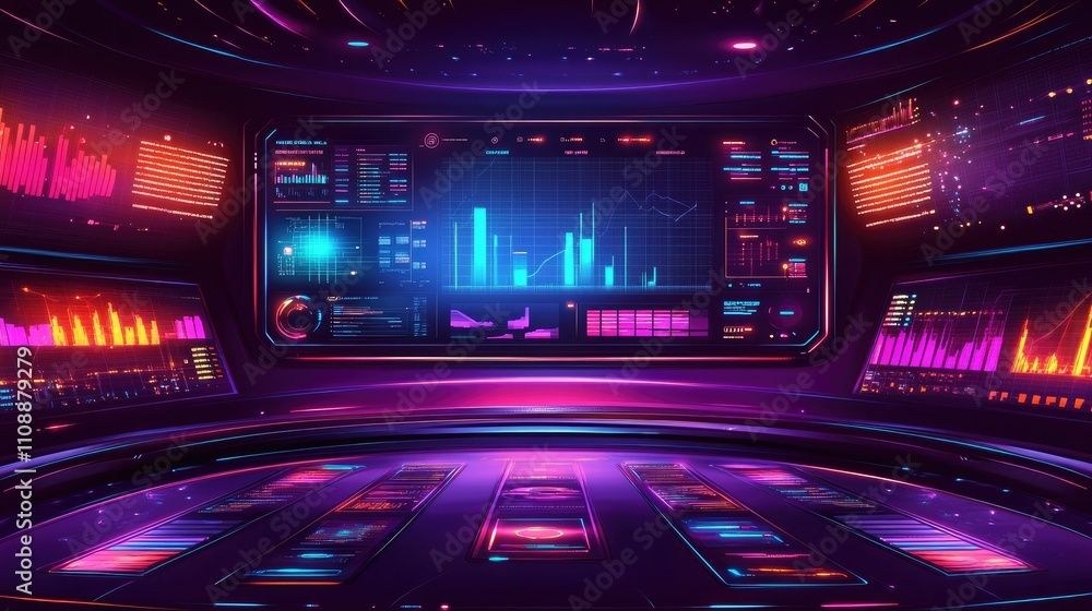 Futuristic Digital Interface with Charts and Data Visualization Elements Futuristic Digital Interface with Charts and Data Visualization Elements
