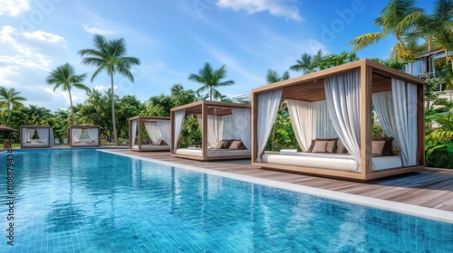 Wallpaper Mural Tranquil Poolside Cabanas Offer Luxurious Relaxation Torontodigital.ca