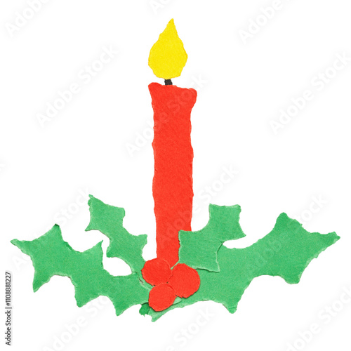 Obraz na płótnie Christmas Candle, Paper Tear, Christmas Ornaments w salonie