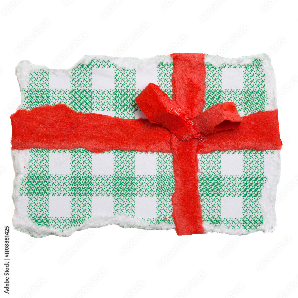 Green Gift with Ribbon, Paper Tear, Christmas Ornaments