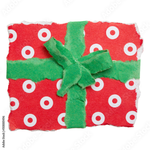 Obraz na płótnie Red Gift with Ribbon, Paper Tear, Christmas Ornaments w salonie