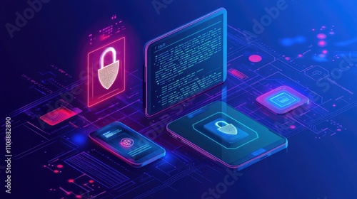 Digital Security Concept with Devices and Data Protection Elements
