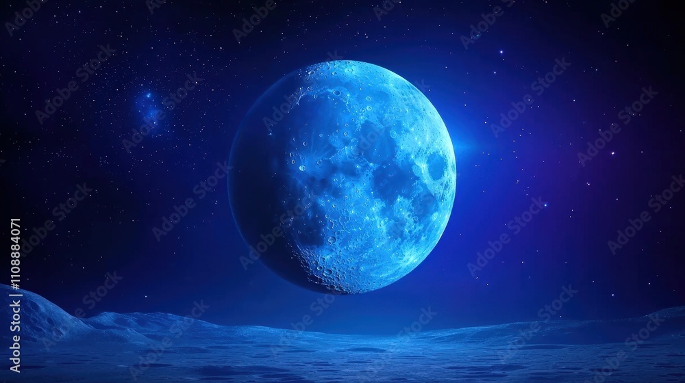 Obraz premium Majestic Blue Moon in Space Night Sky Celestial Landscape Astronomy