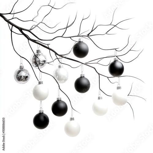 Modern Chic Sleek tree branches with monoch Isolated on White Background Generative AI photo