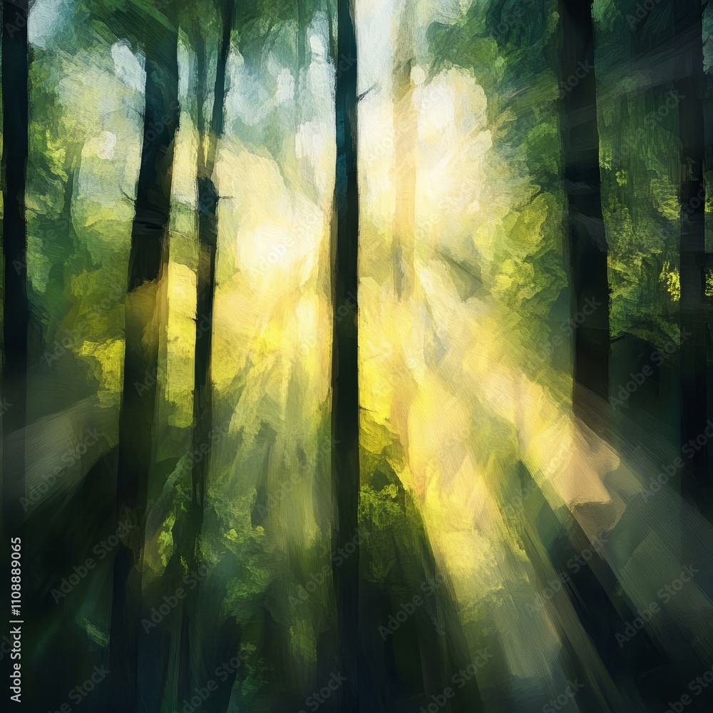 Obraz premium Nature, Abstract forest with sunlight filtering through trees