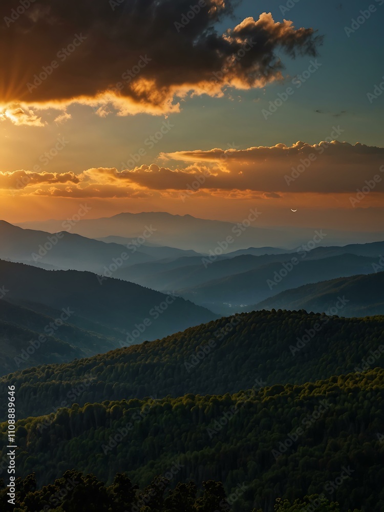 Obraz premium Solar eclipse over the mountains.