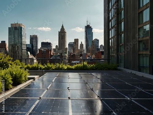 Wallpaper Mural Solar panels on a green rooftop in the city. Torontodigital.ca