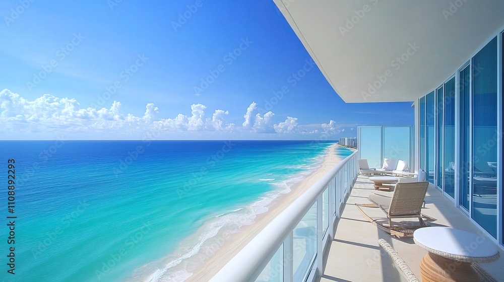 Fototapeta premium New architecture apartment balcony view direct ocean view 