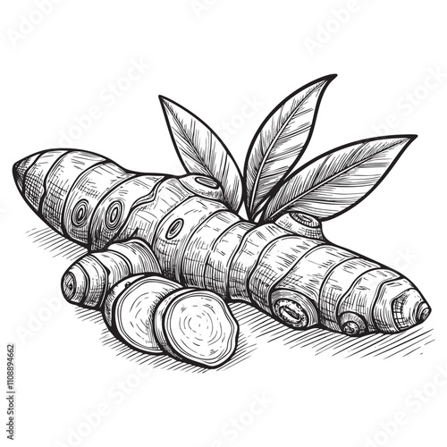 turmeric sketch engraving drawing vector illustration