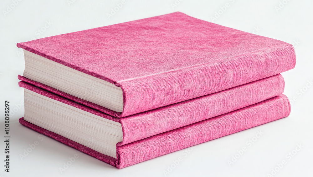 Three pink books, stacked on top of each other, isolated on a white background Three pink books, stacked on top of each other, isolated on a white background
