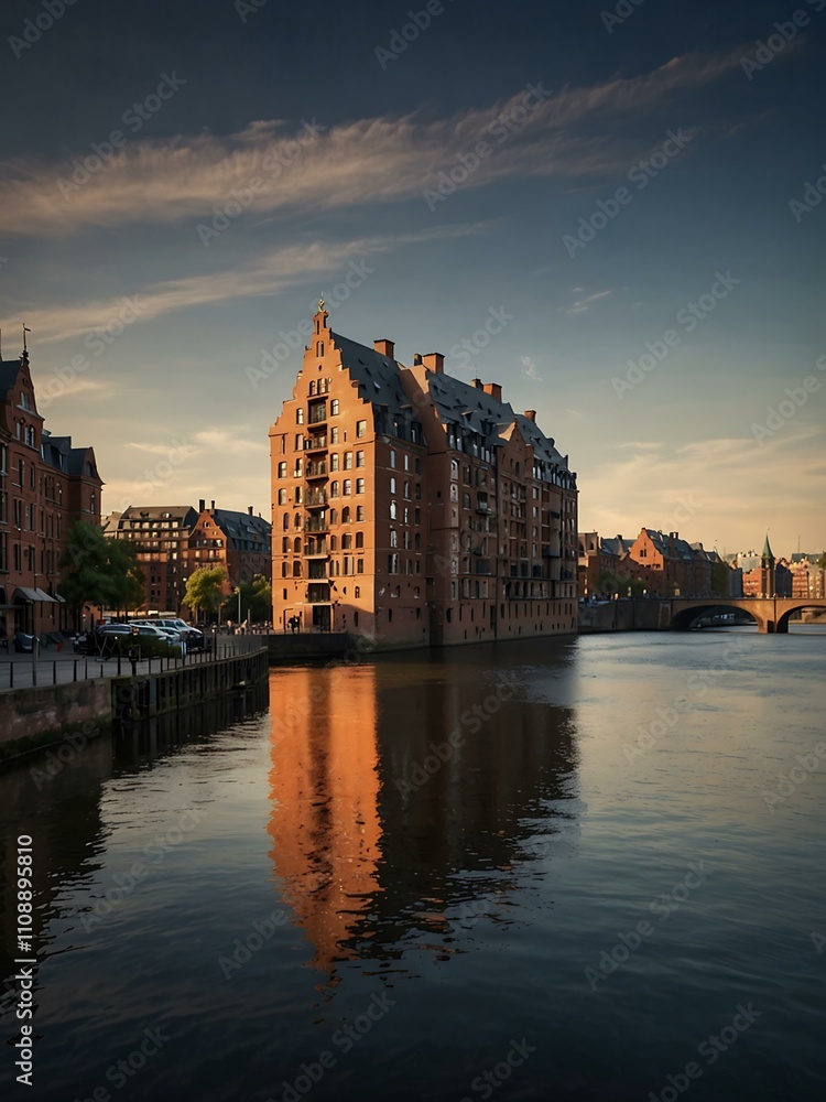 Fototapeta premium Speicherstadt district in Hamburg, Brooksfleet canal view.