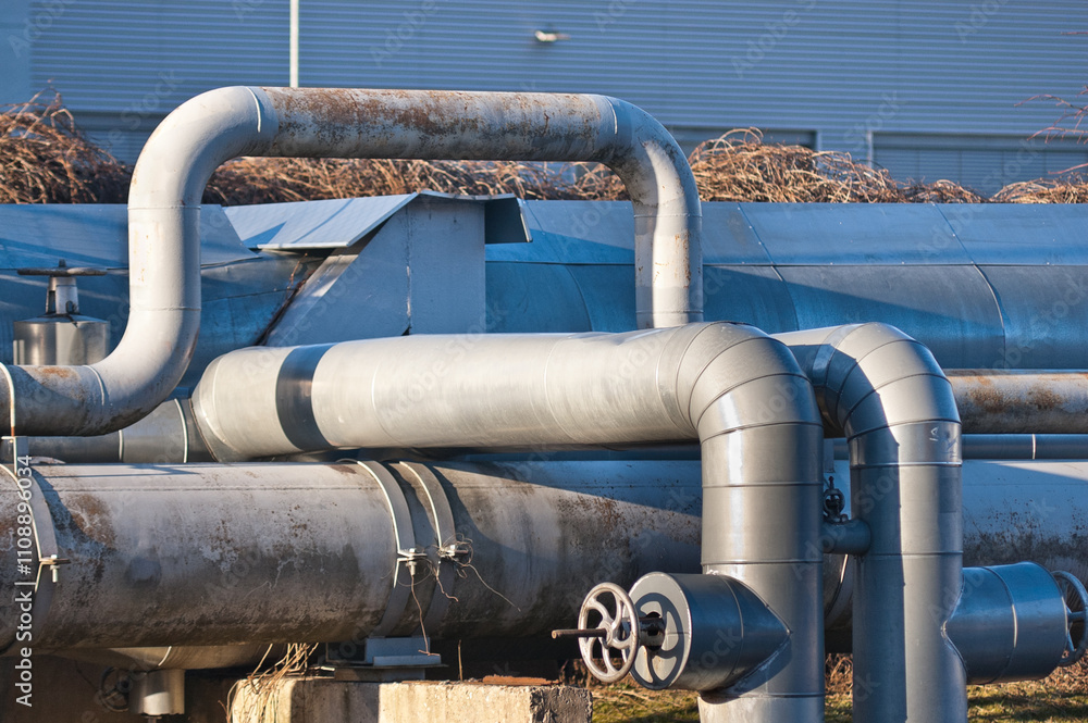 pipelines and pipeline valve close-up on gray background pipelines and pipeline valve close-up on gray background