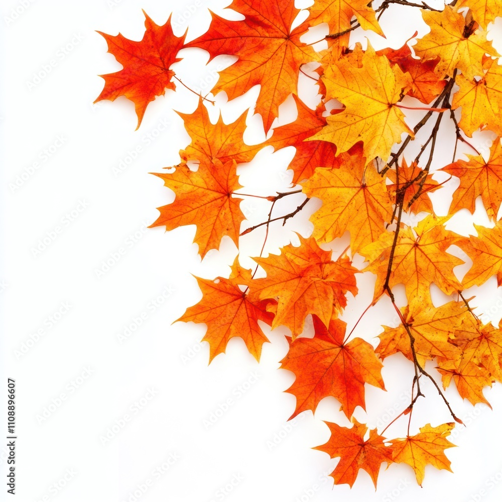 Maple leaves branch Isolated on White Background Generative AI Maple leaves branch Isolated on White Background Generative AI