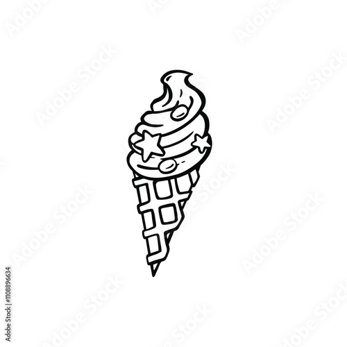 Ice Cream Cone With Candies Coloring Page Line Vector