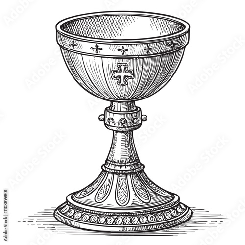 Holy grail Chalice sketch engraving drawing vector illustration