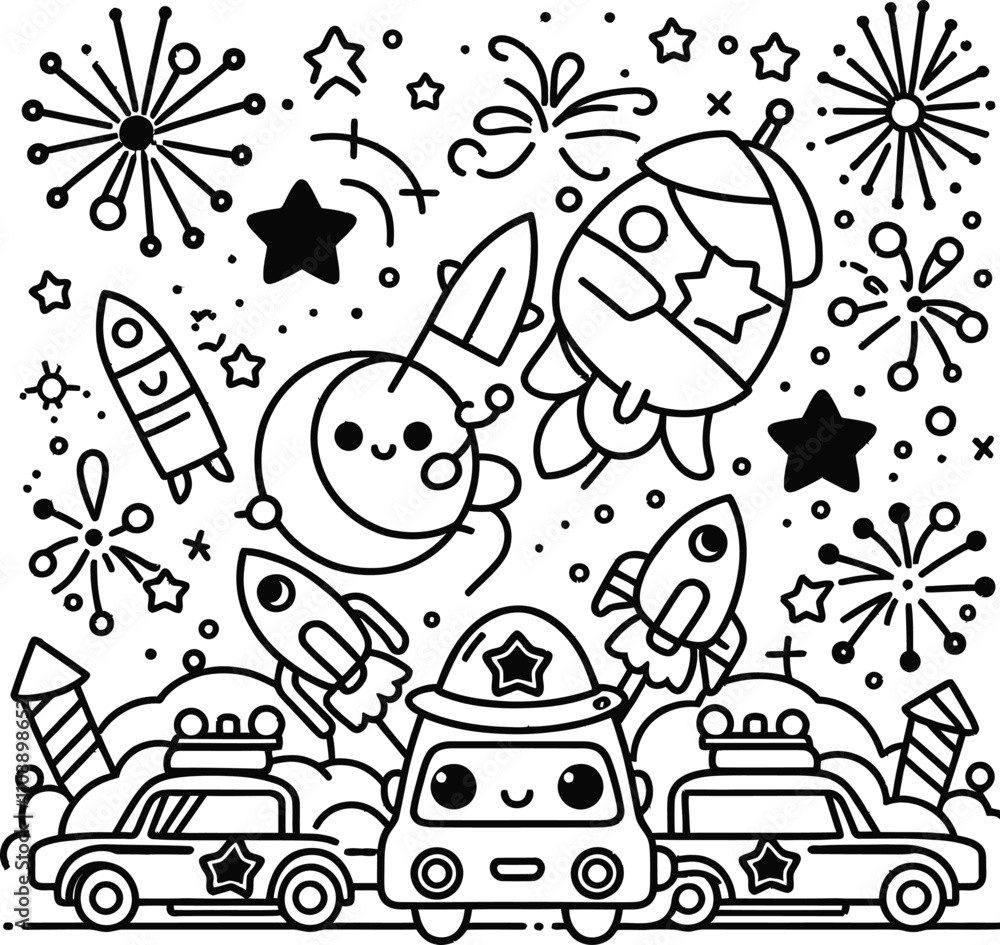 Fototapeta premium Countdown to Fun, New Year Celebration Coloring Pages