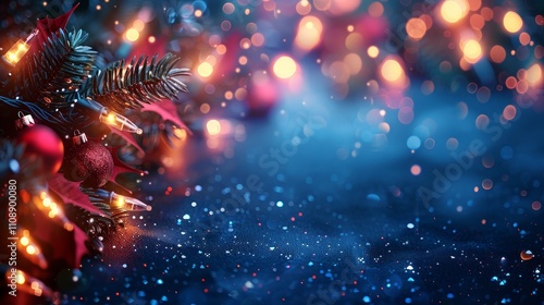 Wallpaper Mural Festive Christmas background with lights, ornaments, and snow. Torontodigital.ca