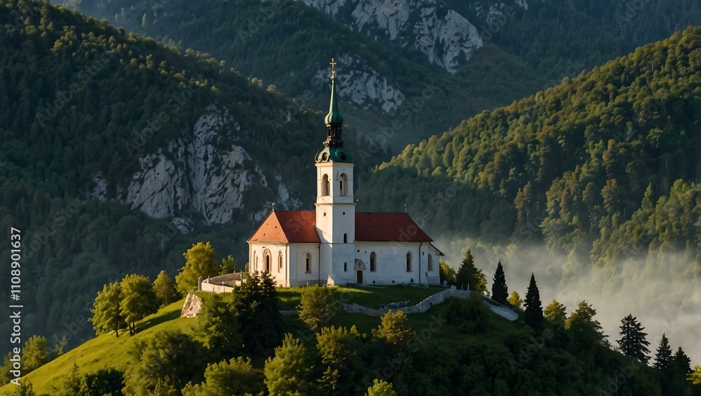Fototapeta premium St. Thomas Church in Slovenia under the mountains.