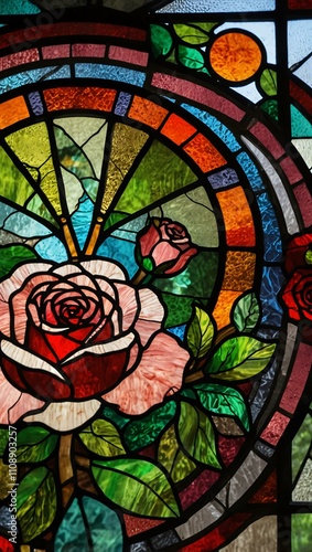 Wallpaper Mural Stained glass rose window with floral art. Torontodigital.ca