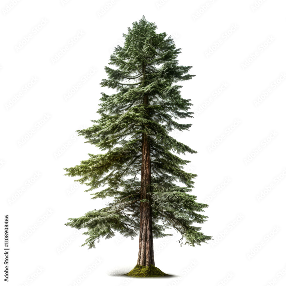 Obraz premium Tall evergreen tree isolated on white.
