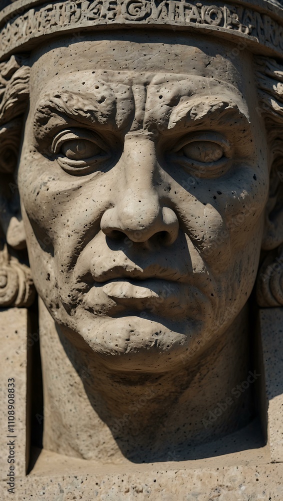 Fototapeta premium Stone statue of a man with a menacing expression.