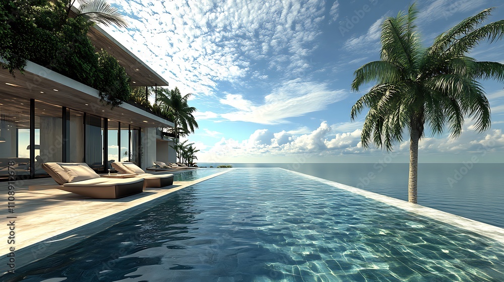 Fototapeta premium Beachfront resort with infinity pool overlooking a turquoise sea