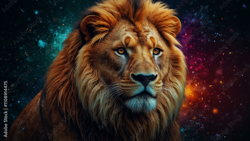 Fototapeta premium Stunning illustration of the zodiac sign Leo, highlighted with vibrant colors.