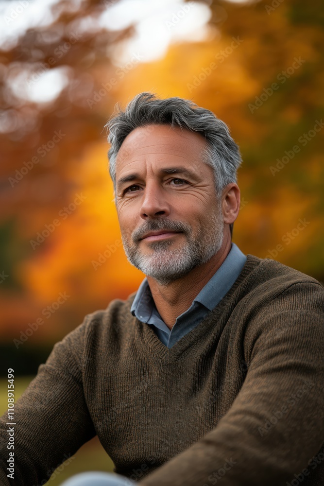 Mature Man in Autumn Scenery Mature Man in Autumn Scenery