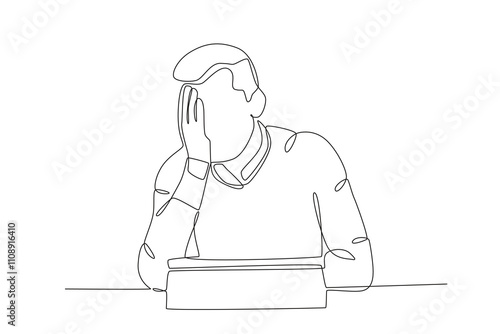 Single continuous line drawing of Employees who are stressed at work. Dynamic single line draw design graphic vector illustration.
