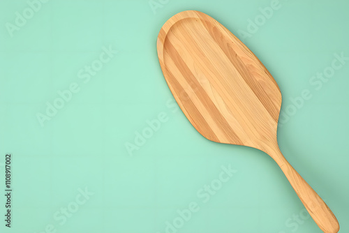 wooden paddle on a mint green background, pastel color scheme, representing adventure and nautical themes in a 3d render illustration. generative ai photo