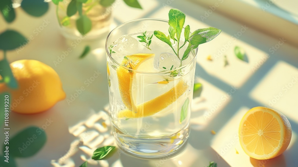 Fototapeta premium Refreshing Lemon Infused Water with Mint, a Summer Delight
