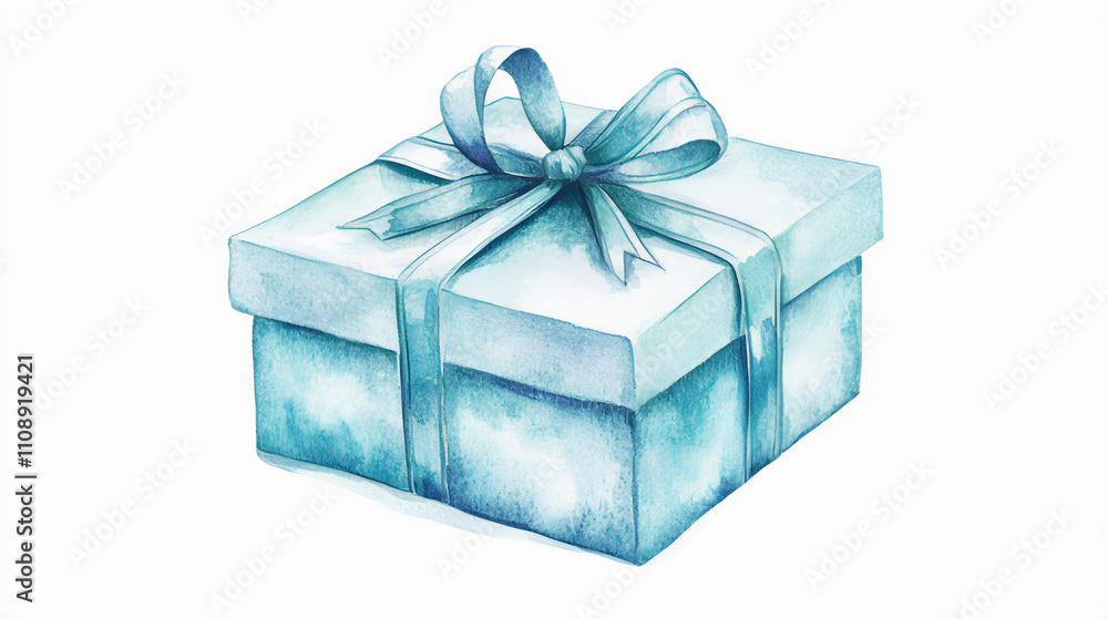 Obraz premium Watercolor gift box with bow ribbon isolated on white background