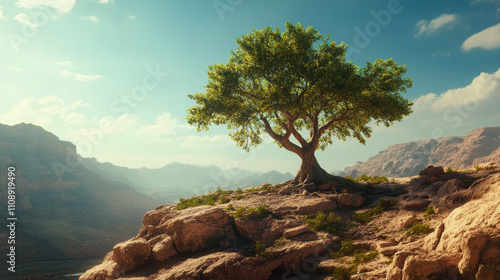 Tree Day in Jordan. a lonely tree. A tree in the mountains