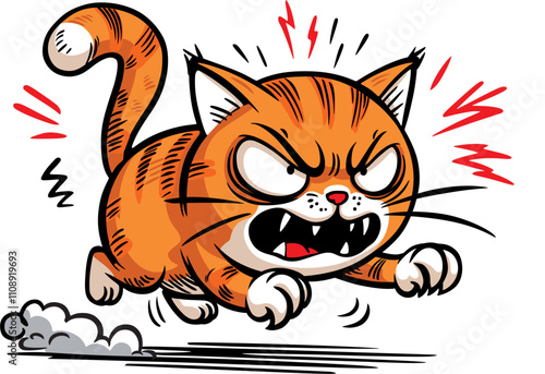 running angry red cat, vector drawing