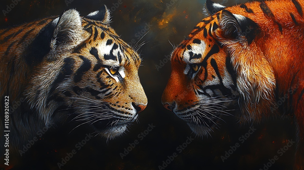 Obraz premium Angry leopard and tiger pencil sketches capturing fierce expressions in detailed artistry