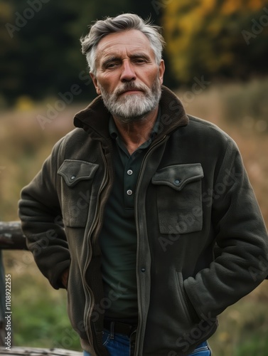 Mature Bearded Man in Autumn Outdoor Portrait