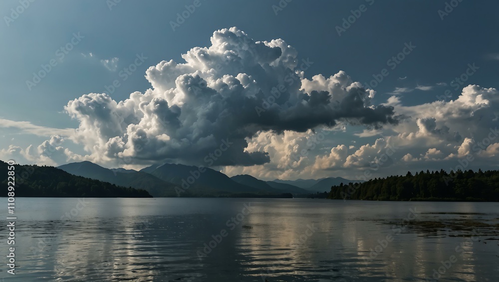 Obraz premium Summer sky over Chokai Lake.