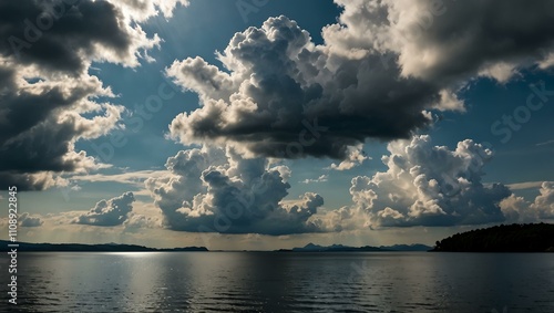 Summer sky over Chokai Lake. photo