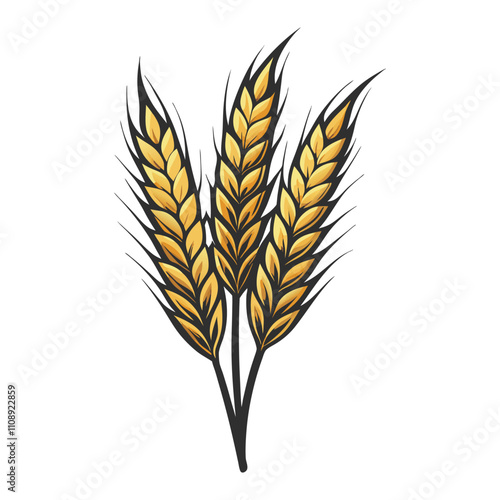 Three ripe golden wheat stalks gracefully converge, forming an ear of wheat, symbolizing the essence of beer production from harvest to brewing