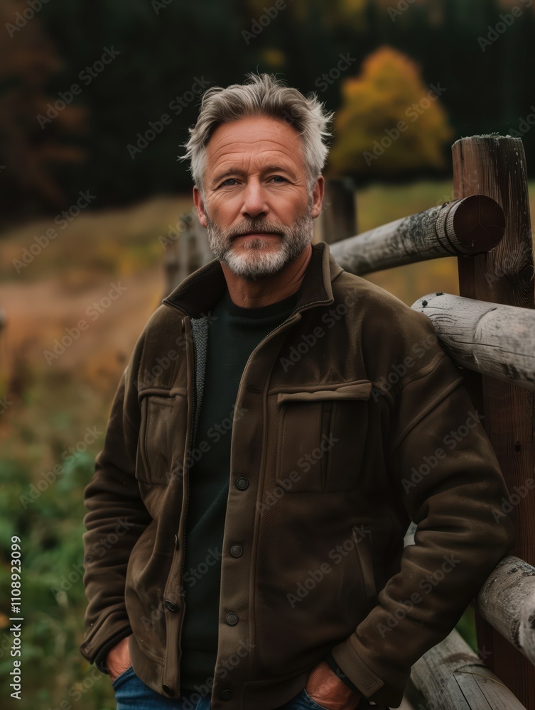 Obraz premium Mature Bearded Man in Autumn Outdoors