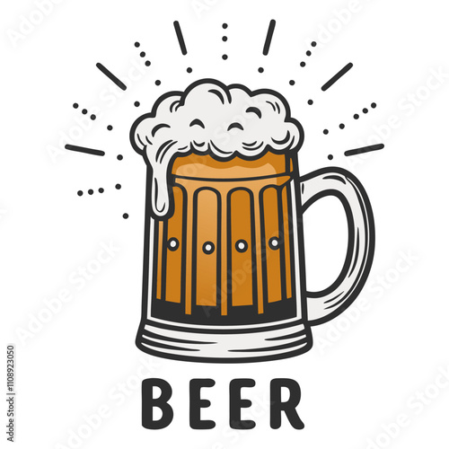 Overflowing mug of fresh beer with thick foam dripping down the sides, creating a refreshing and inviting image, perfect for beer related designs