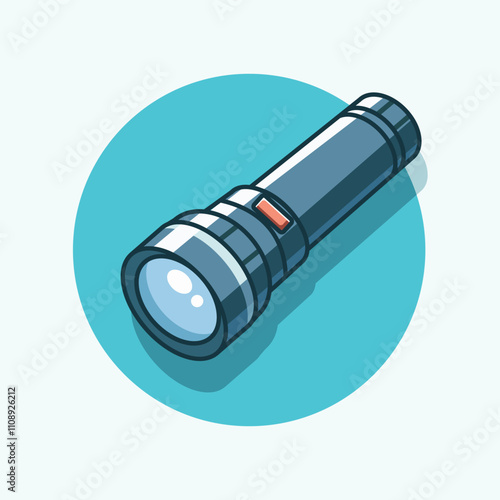 Handheld flashlight icon. Vector flat illustration. Lighting hiking equipment. Electronic Icon Concept Isolated Premium Vector. Flat Cartoon Style
