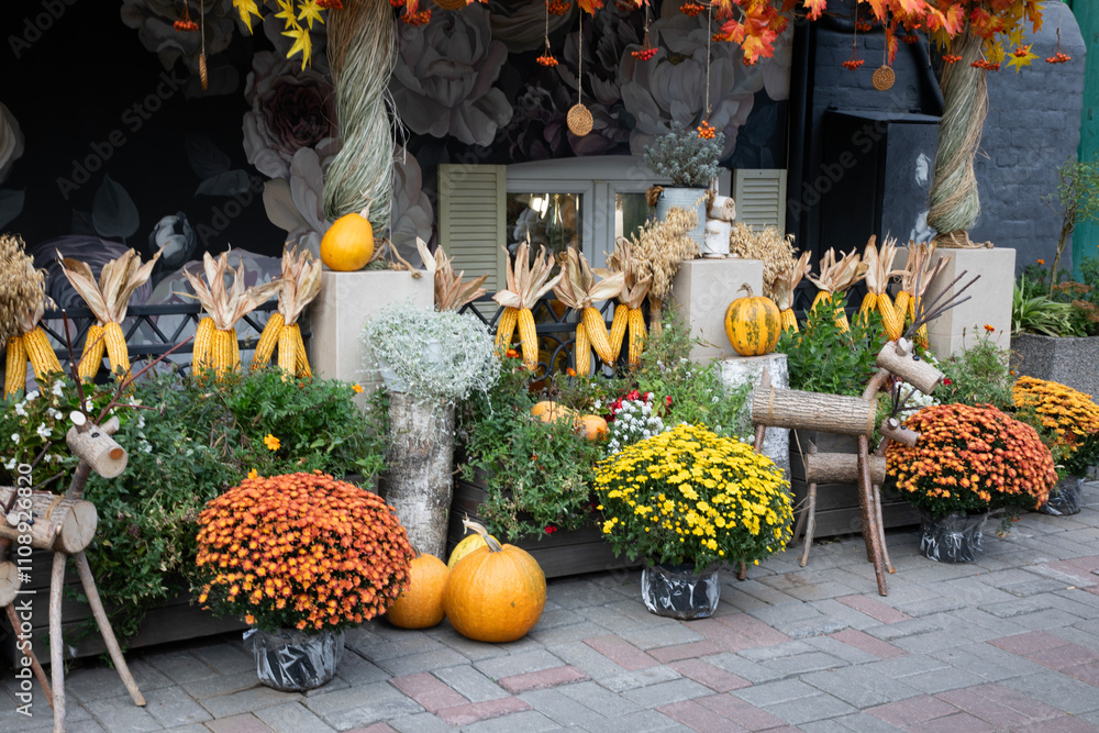 Beautiful view of the Halloween decoration in European city