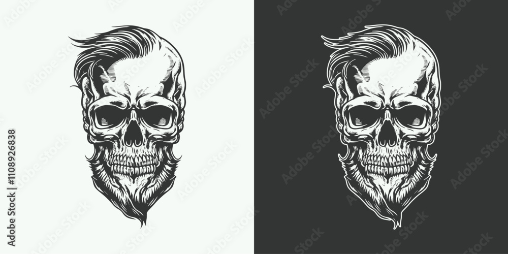 Fototapeta premium Hipster skull vintage retro engraving gravure style head portrait illustration
