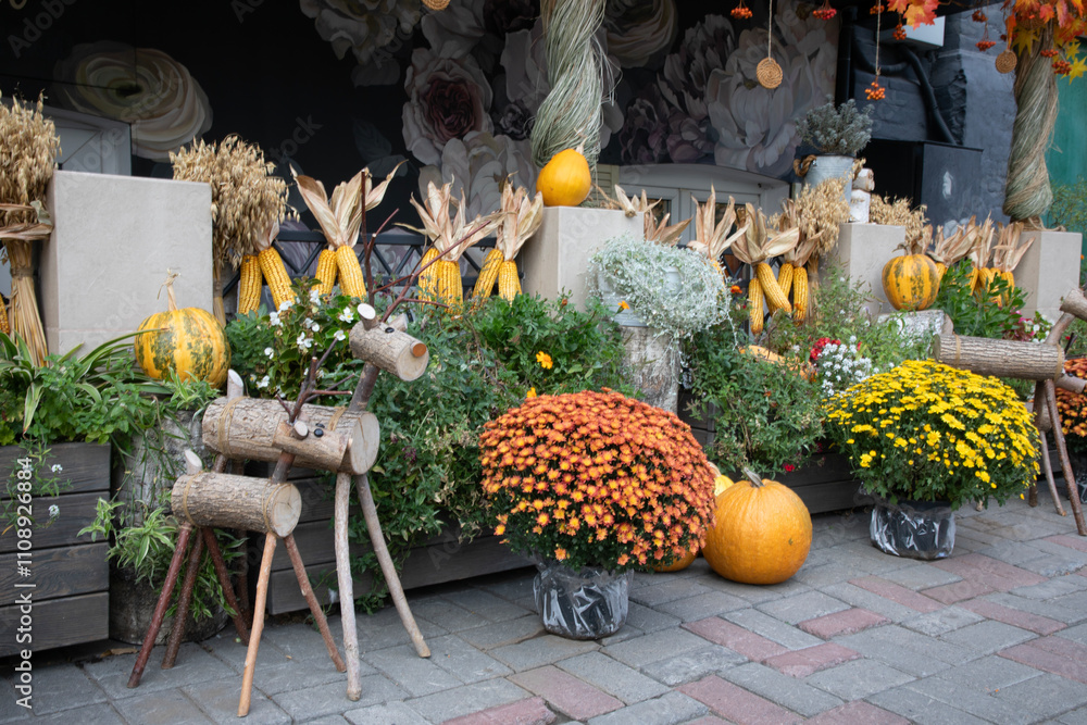 Beautiful view of the Halloween decoration in European city