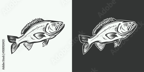 Vintage retro jand drawn engraving illustration of cod fish animal