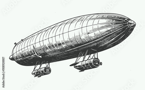 Vintage retro jand drawn engraving illustration of zeppelin aircraft ship old transport