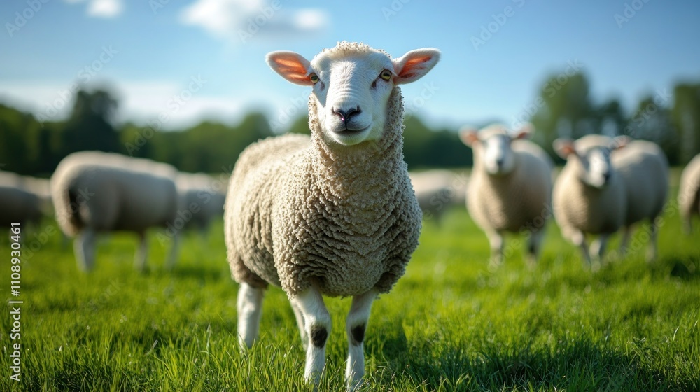 Obraz premium A lot sheep on green meadow
