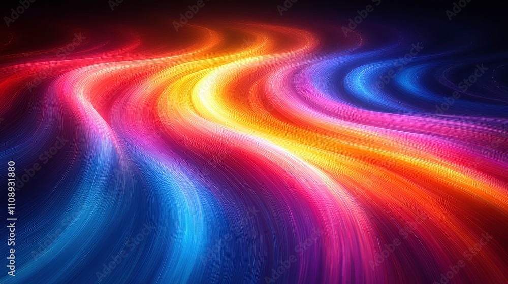 Fototapeta premium Vibrant Abstract Waves of Color Flowing Through Space Creating a Stunning Visual Effect in a Dark Background for Artistic Inspiration and Design Use