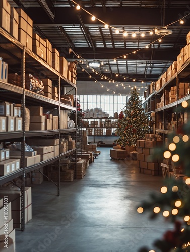 Christmas tree with gift box ornaments in assorted gift boxes in Warehouse photo